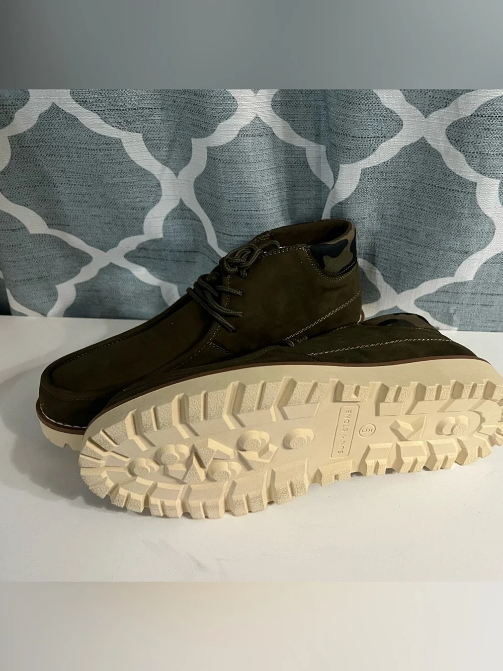 Sun + Stone Olive Green Nubuck Chukka Boots with Cream Outsole